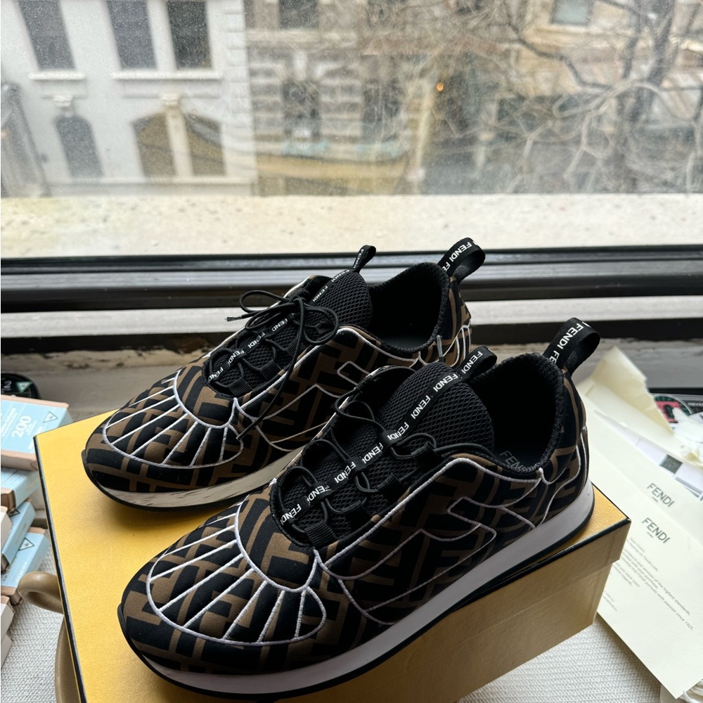 Fendi Black and Brown Sneakers with Intricate Design